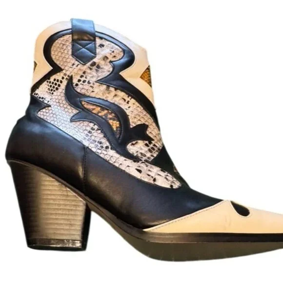Lemonade Western Style Black White Cowboy Boots Snake Print Accents Womens Size - Picture 2 of 11
